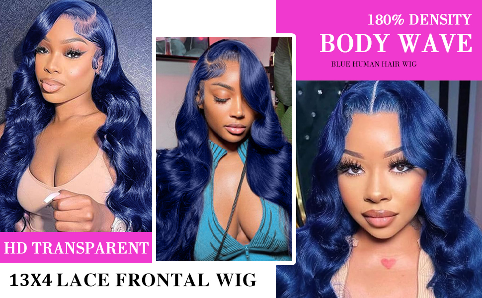 Dark Blue Lace Front Wigs Human Hair Body Wave