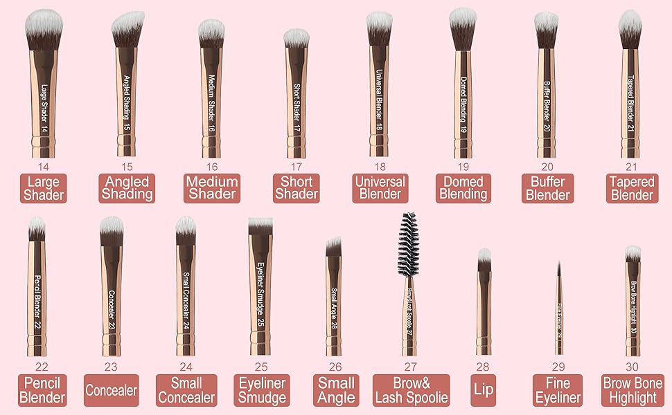 16Pcs Pink rose gold eye makeup brushes