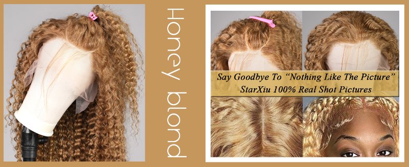 Honey blond deep wave human hair lace front wig