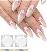 2 PCS White Pearl Chrome Nail Powder,Mirror Effect Aurora Magic Pearlescent Nail Jewelry Glitter ...