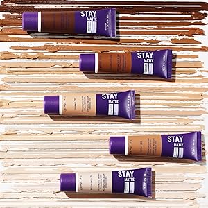 Different shades of Rimmel Stay Matte Liquid Mousse Foundation with their swatches