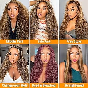 deep wave ombre highlight honey blonde human hair lace front wig