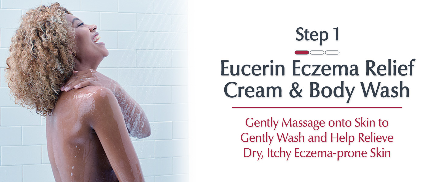 Step 1: Massage Eczema Relief Body Wash onto skin to gently wash and relieve Eczema-prone skin