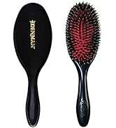 Two hair brushes displayed - one solid black oval brush and one black-handled brush with red-tinted bristles.