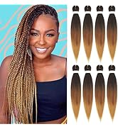 Pre Stretched Braiding Hair Ombre 26 Inch Brown Braiding Hair 8 Packs Easy Braids Hair Yaki Strai...