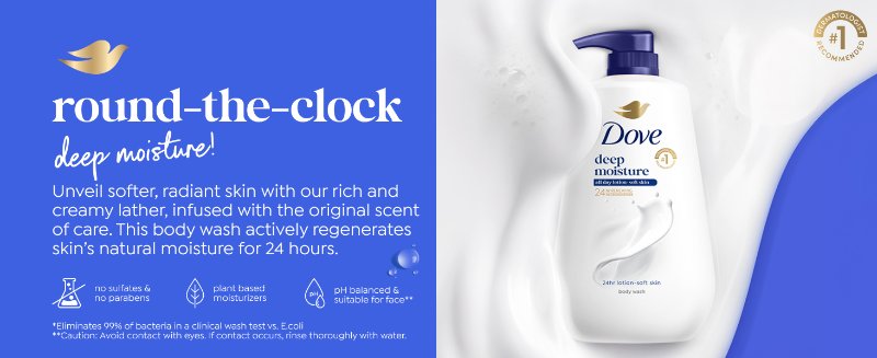 Product shot in white cream with text on blue background.