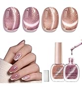 AZUREBEAUTY Cat Eye Nail Polish Set Quick Dry Nude Purple Glitter 2 Colors Nail Lacquer Natural S...