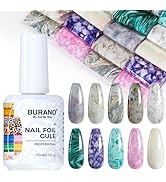 BURANO Nail Art Nail Foil Glue Gel, o.5 oz with 10PCS Foil Stickers Set Nail Foil Glue for Nails ...