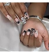 24 Pcs Halloween Press on Nails Short Square - YEFIUO Matte Pink Fake Nails Press ons French Fall...