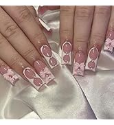 24 Pcs Press on Nails Medium Square,LINMEIZAI White French Fake Nails Press ons Nail Tips Glue on...