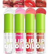 Hydrating Lip Glow Oil Kit-4 Colors Lip Oil Lip Glaze,Tinted Lipgloss Clear Pink Red Glow Reviver...
