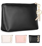 MAANGE A-Z Personalized Small Makeup Bag Initial PU Leather Make Up Bag Cute Cosmetic Bag For Wom...