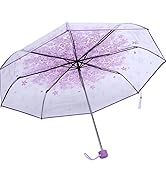 Plastic Transparent Folding Light Purple Cherry Flower Blossom Umbrella, Travel Clear Floral Rain...