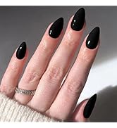30 Pcs Black Press on Nails Short Almond - YEFIUO Extra Short Fake Nails Press ons Nail Art Tips ...