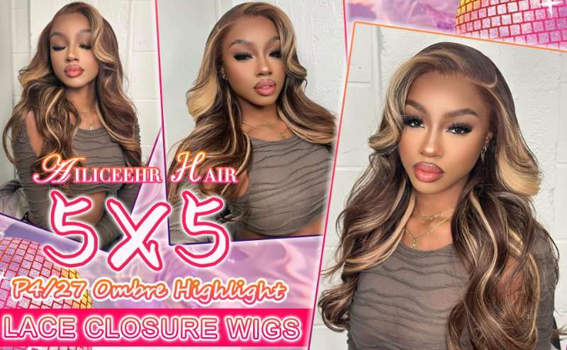 body wave 5x5 lace closure highlight ombre lace wigs human hair