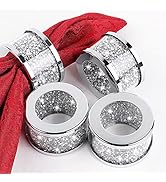 SHYFOY Silver Diamond Napkin Ring Glass Framed, Crystal Dinning Cloth Rings Set of 4 Piece, Glam ...