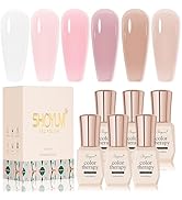 SHOYUM Jelly Gel Nail Polish Set 6 Colors Neutral Sheer Milky White Nude Pink Gel Polish Kit Tran...