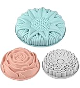 Sakolla 3 Pack Flower Shape Silicone Cake Molds, Large Round Silicone Molds for Baking Cake, Brea...