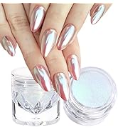 2Pcs White Chrome Nail Powder Clear Blue Glass Effect Super Glossy Glazed Donut Chrome Powder for...