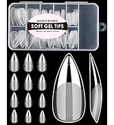 Soft Gel Nail Tips Medium Stiletto, 120PCS Pre Buff Full Cover Shaped Nail Extenison Tips Half Ma...