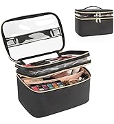 Makeup Bag, Double layer Cosmetic Cases Travel Makeup Organizer Toiletry Bags Large Make Up Bag F...