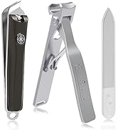 3pcs Nail Clippers Set, GLAMFIELDS Extra long Slanted Edge Fingernail Clipper Leather Case Packed...