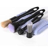 Car Detailing Brush Set Natural Boars Hair Ultra-Soft Cleaning Tool Auto Detail Brushes Kit to Wa...