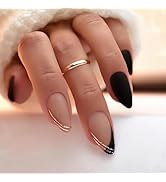 Fall Press on Nails Medium Fake Nails, LPOODDNU Winter Press on Nails Almond Shape False Nail Tip...