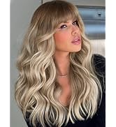 XIXIBI Blonde Wig with Bangs Dirty Blonde Wig for Women Long Wavy Curly Ombre Wig Heat Resistant ...