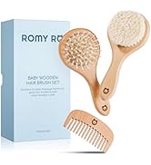 ROMY RO 3 Piece Wooden Hair Brush Set for Newborns & Toddlers - Ultra Soft Natural Goat Hair and ...