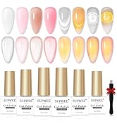 SUPWEE Cat Eye Gel Nail Polish Set with Magnetic, 4 Colors Translucent Nude Pink White Jelly Gel ...