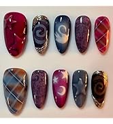24 Pcs Almond Press on Nails Short Nail Tips - SHANRUN Fall Acrylic Nail Art Kit Fake Nails Press...