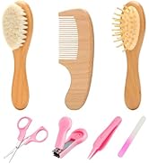 Goat Baby Hair Brush Set, Wooden Comb Massage Scalp Comb, Safe Natural Hair Care Kit, Soft Silico...