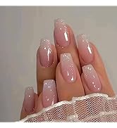 Press on Nails Medium Coffin MABKJLF French Fake Nails Pink Full Cover White Gradient False Nails...