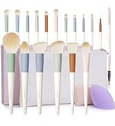 LULUCOLORS 18 Pcs Colorful Makeup Brush Set with Makeup Sponge and Travel Pouch - Cruelty-Free Br...