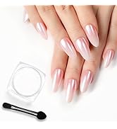beetles Gel Polish White Chrome Nail Powder for Gel Nails, Pearl Nail Powder Mirror Effect Nail G...