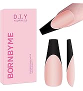 French Tips Gel Nail Tips, BORNBYME Long Coffin Black French Tip Nails 120PCS Matte Press on Nail...