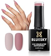 BLUESKY 2 IN 1 Pastel Rose Red Gel Nail polish & Matte Top Coat for DIY Manicure Nail Salon Nail ...