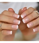 CoolNail Orange Pink Nude White French Fake Nails Squoval Square UV Gel False Press on Nails for ...