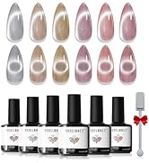 modelones Cat Eye Gel Nail Polish Set, 6 Colors Holographic 9D Cat Eye Glitter Gel Polish Semi-tr...