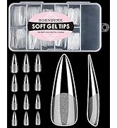 Soft Gel Nail Tips Long Stiletto, 120PCS Pre Buff Full Cover Nail Extenison Tips Half Matte Gel X...
