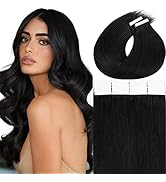 Anrosa Tape in Hair Extensions Human Hair Jet Black Straight Natural 100% Remy Real Extensions Hu...