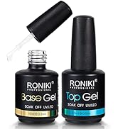 RONIKI 2pcs 15ml Gel Polish No Wipe Top and Base Coat Set, Soak Off UV LED Gel, Shine Finish Quic...