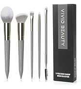 VIVID BEAUTY 5pcs Travel Makeup Brush Set with Wooden Handle & Fluffy Synthetic Hair, Makeup Brus...