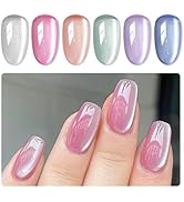 MIZHSE Cat Eye Gel Nail Polish: 6 Colors Ceramic Moonlight Magnetic Gel Polish Set with Magnet St...