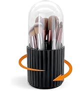 HSSPANFN Makeup Brush Holder Organizer with Lid 360 Rotating Dustproof Storage Organizer, 5-Slot ...
