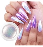 1 Jar Unicorn Chrome Nail Powder Pearl Iridescent Metallic Mirror Effect White Mermaid Nail Glitt...