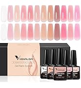 VENALISA 3 in 1 Rubber Base Gel For Nails, 12 Colors Jelly Gel Nail Polish Set Nude Pink Neutral ...