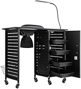 Kalolary Manicure Nail Table Mobile Nail Station with Nail Dust Collector, 4 Drawers, LED Lamps, ...