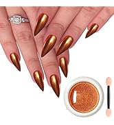 Fokostar Copper Chrome Nail Powder Metallic Mirror Effect Solid Orange Red Pearl Glitter Dust for...